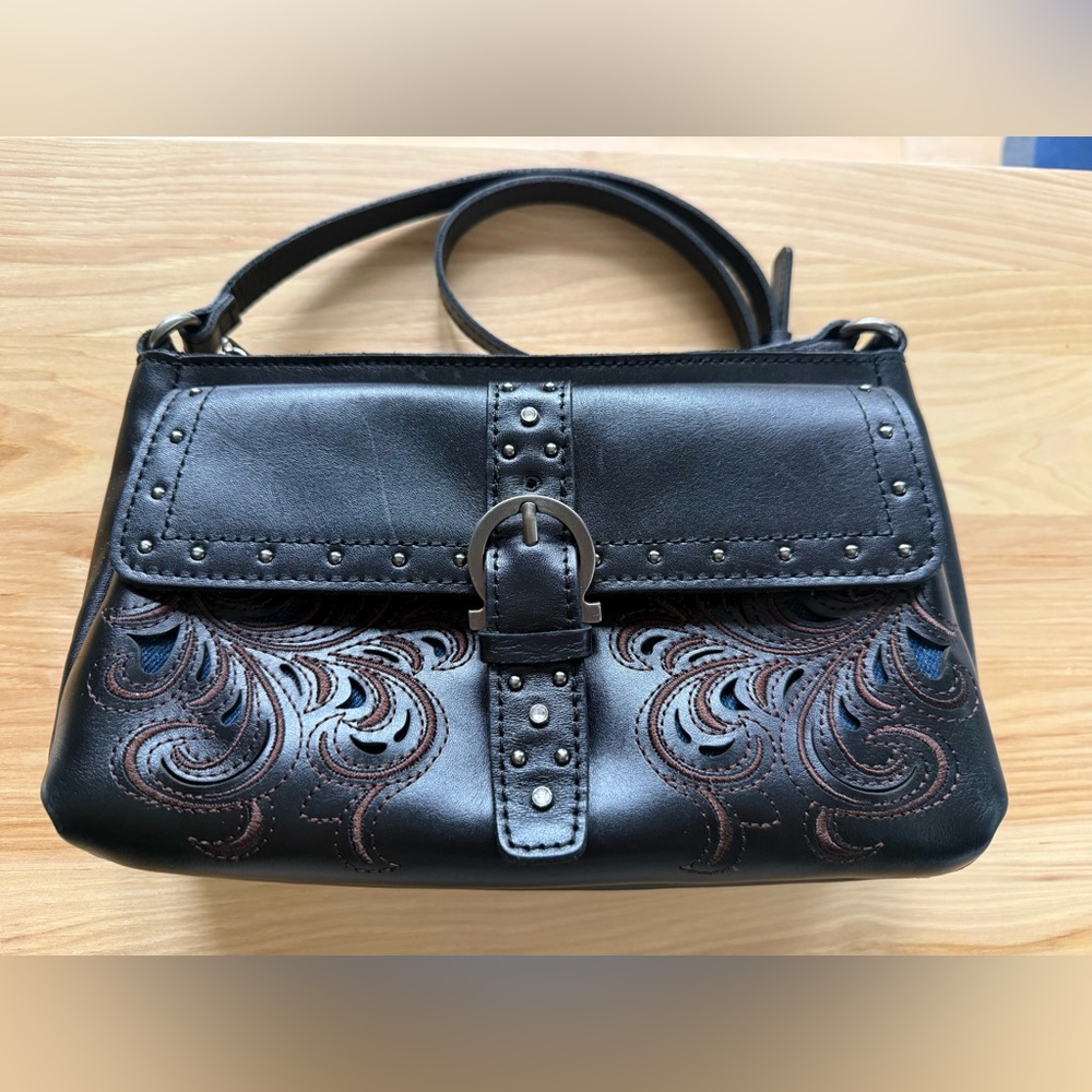 Patricia Nash‎ Montana Collection Leather Maisie Flap Crossbody Black - Picture 2 of 14